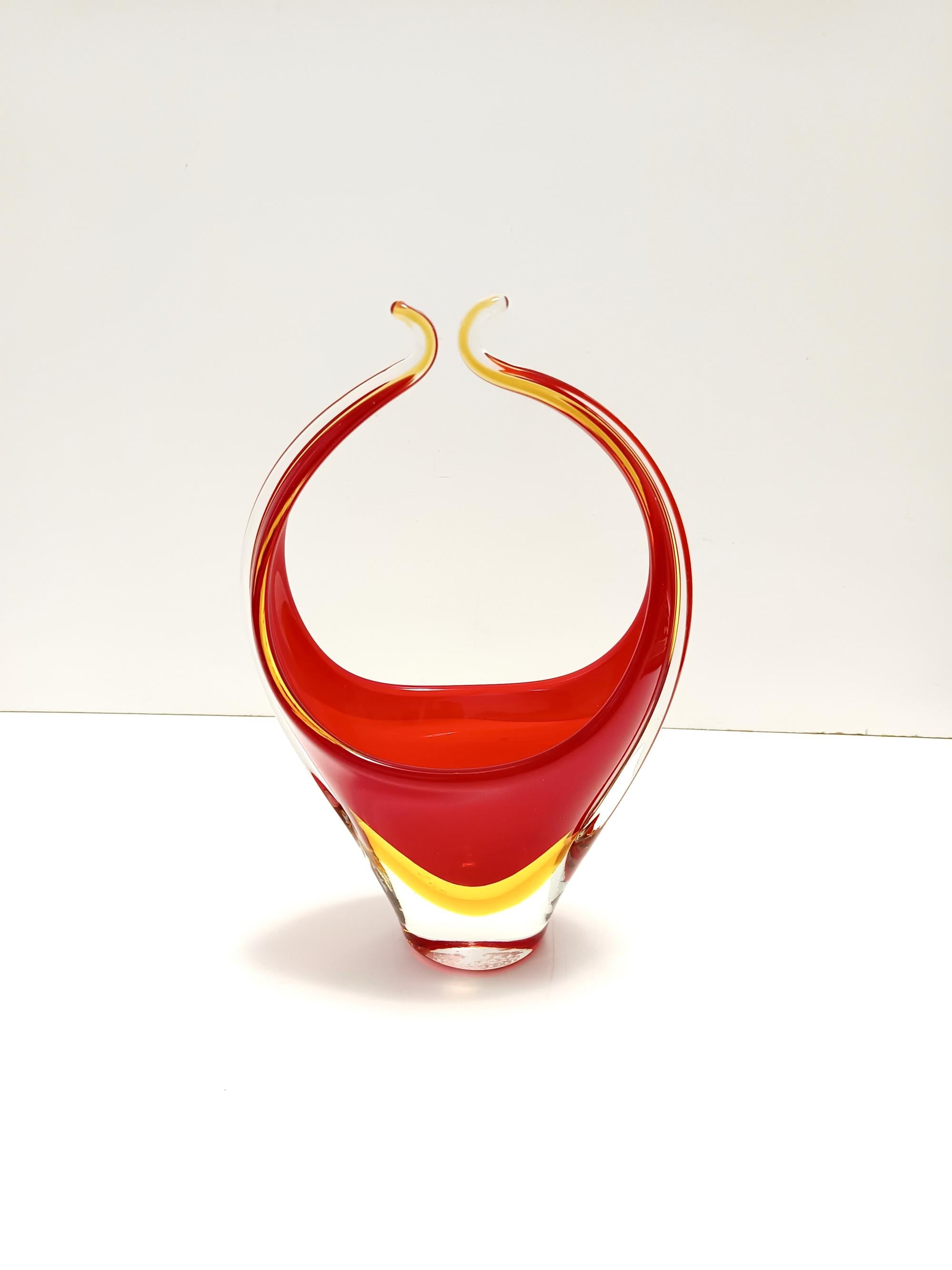Italian Red and Yellow Sommerso Murano Glass Vase attr. to Flavio Poli, Italy For Sale