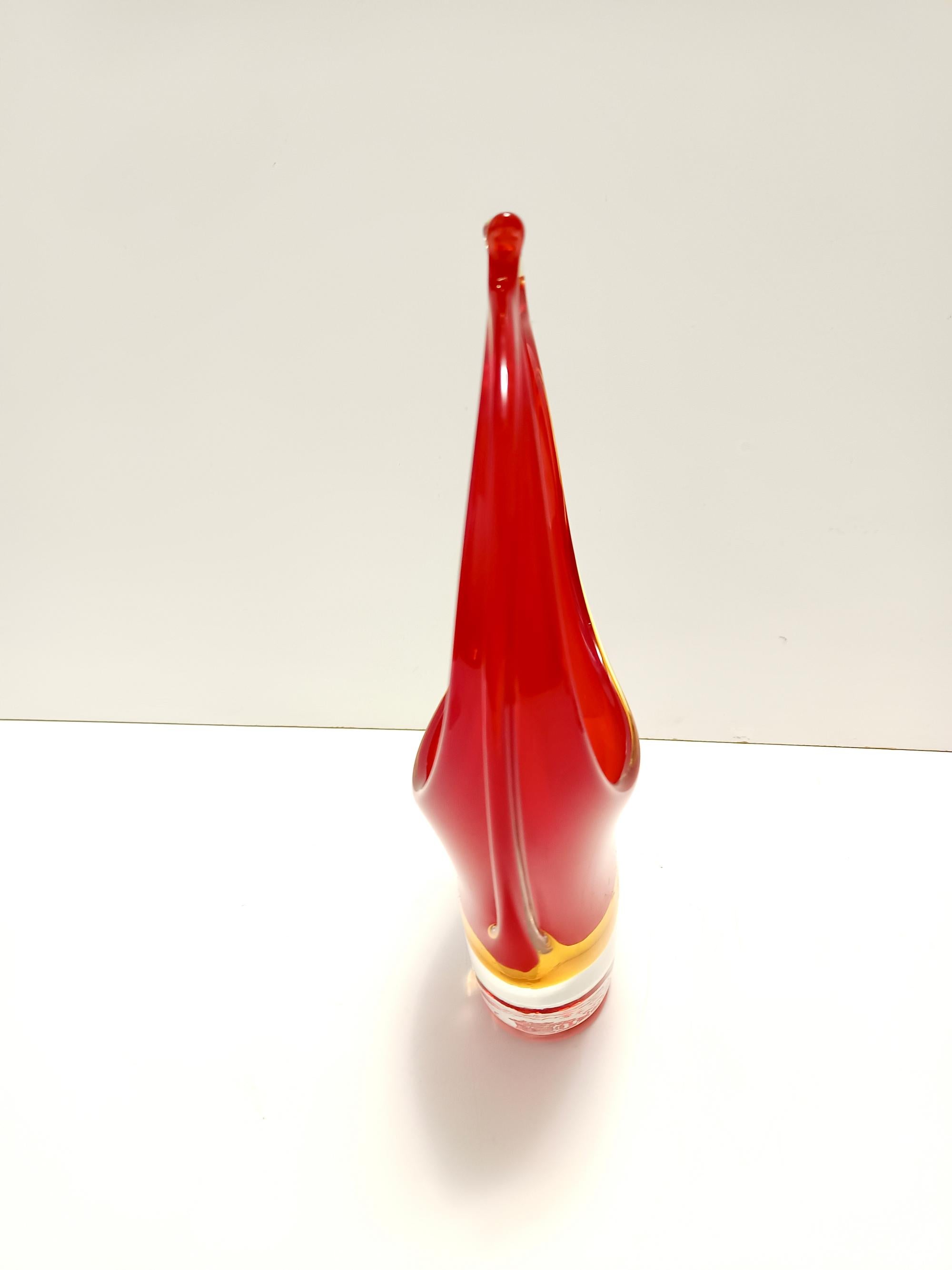 Mid-20th Century Red and Yellow Sommerso Murano Glass Vase attr. to Flavio Poli, Italy For Sale