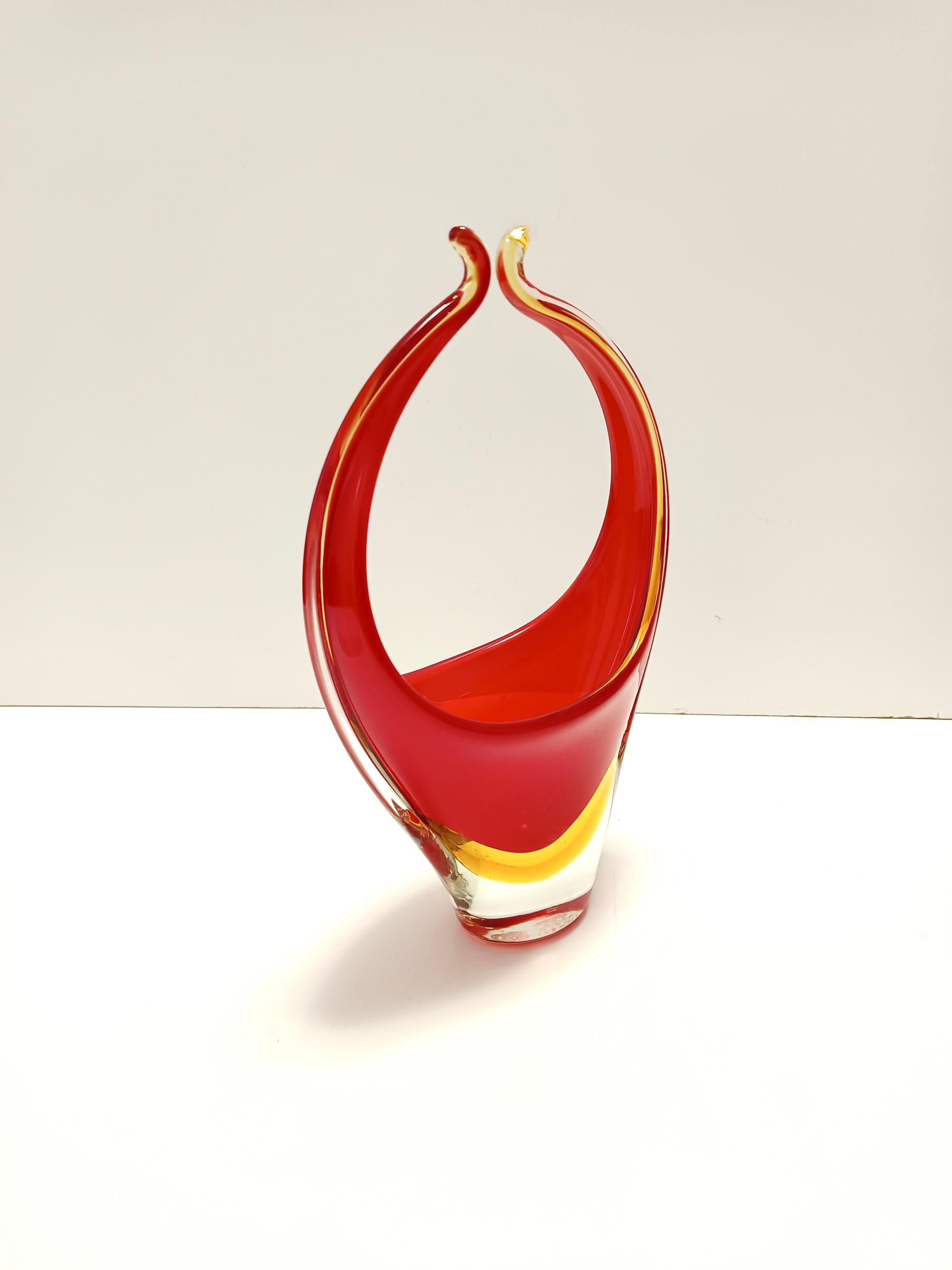 Red and Yellow Sommerso Murano Glass Vase attr. to Flavio Poli, Italy For Sale 1