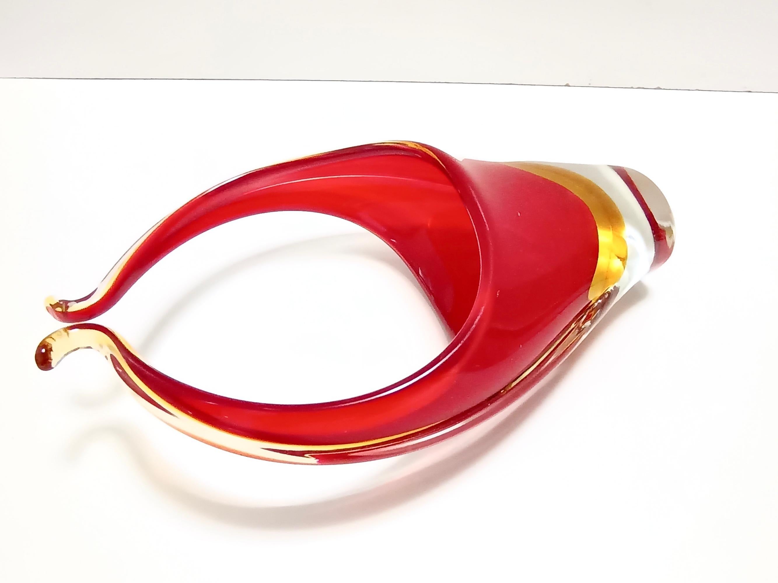 Red and Yellow Sommerso Murano Glass Vase attr. to Flavio Poli, Italy For Sale 2