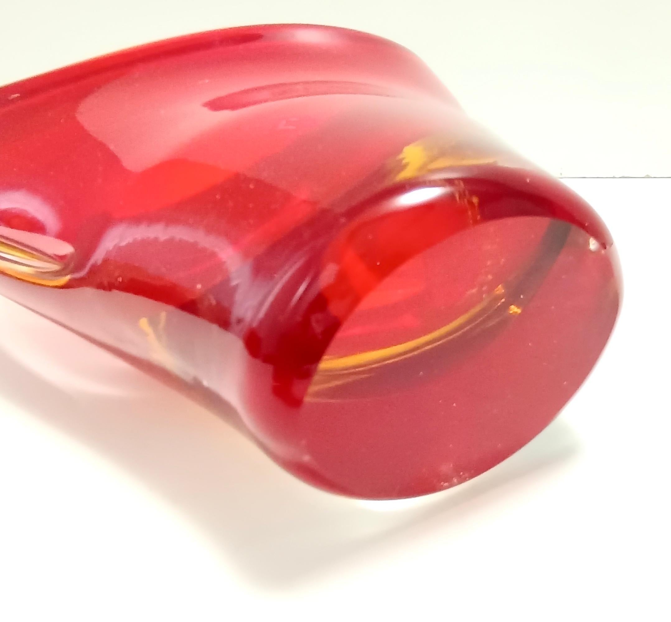 Red and Yellow Sommerso Murano Glass Vase attr. to Flavio Poli, Italy For Sale 3