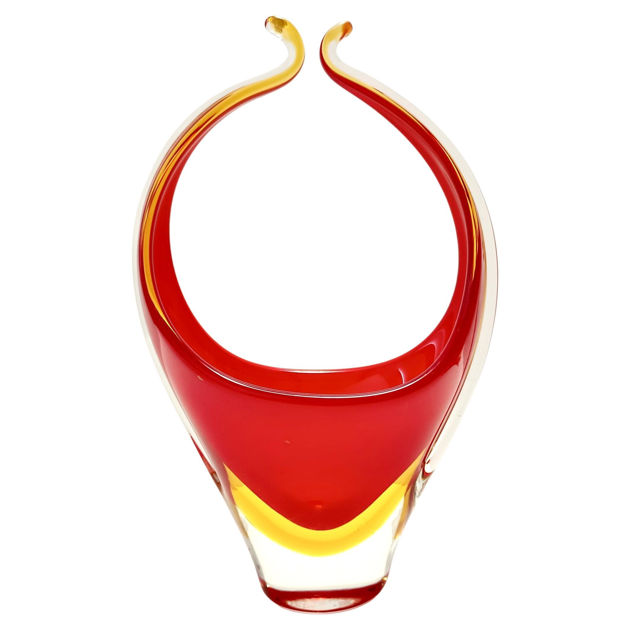 Vase aus rotem und gelbem Murano Glass Sommerso, Flavio Poli, Italien