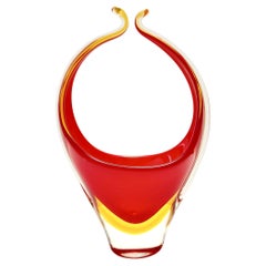Vase aus rotem und gelbem Murano Glass Sommerso, Flavio Poli, Italien