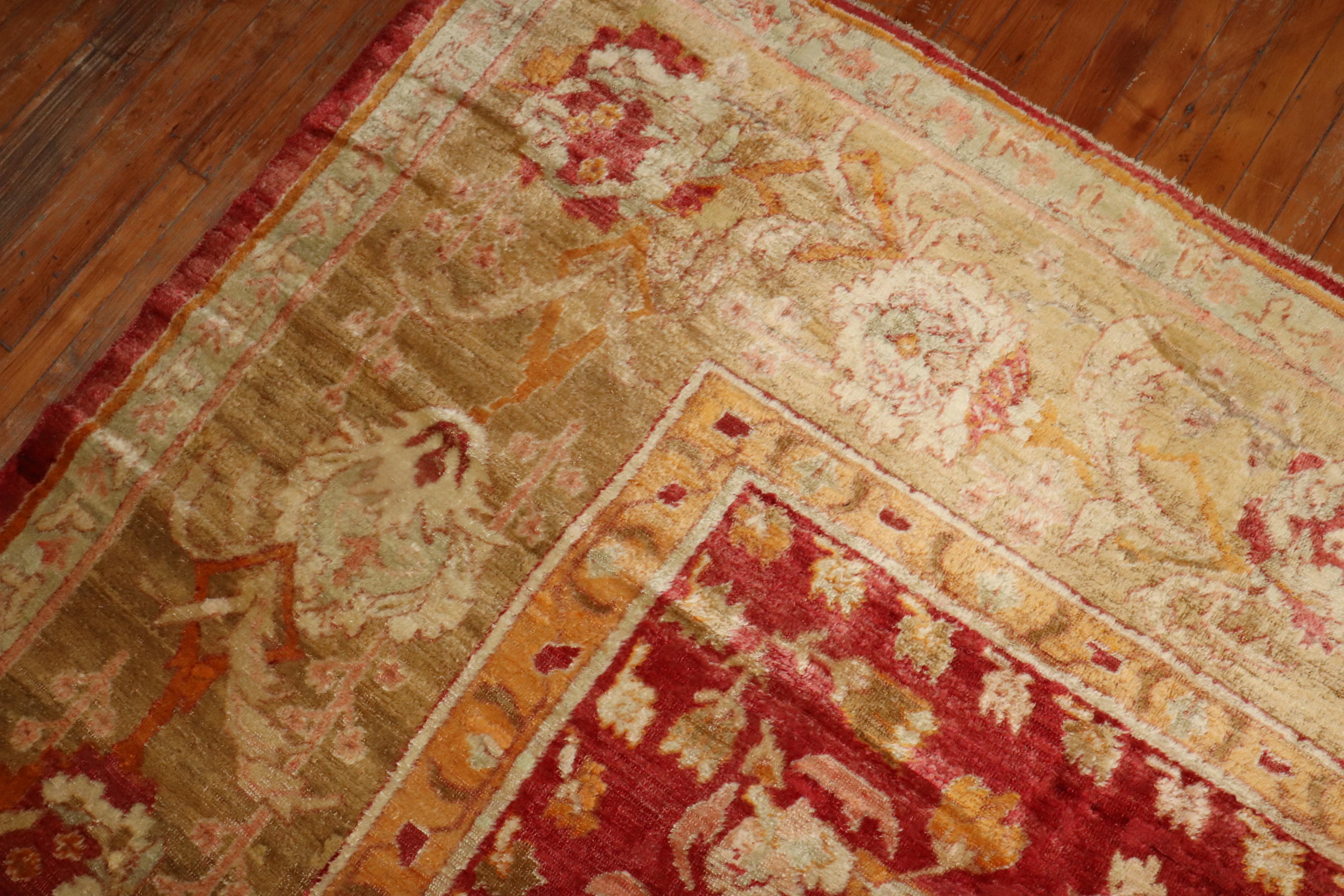 Hand-Woven Red Angora Antique Oushak Rug For Sale