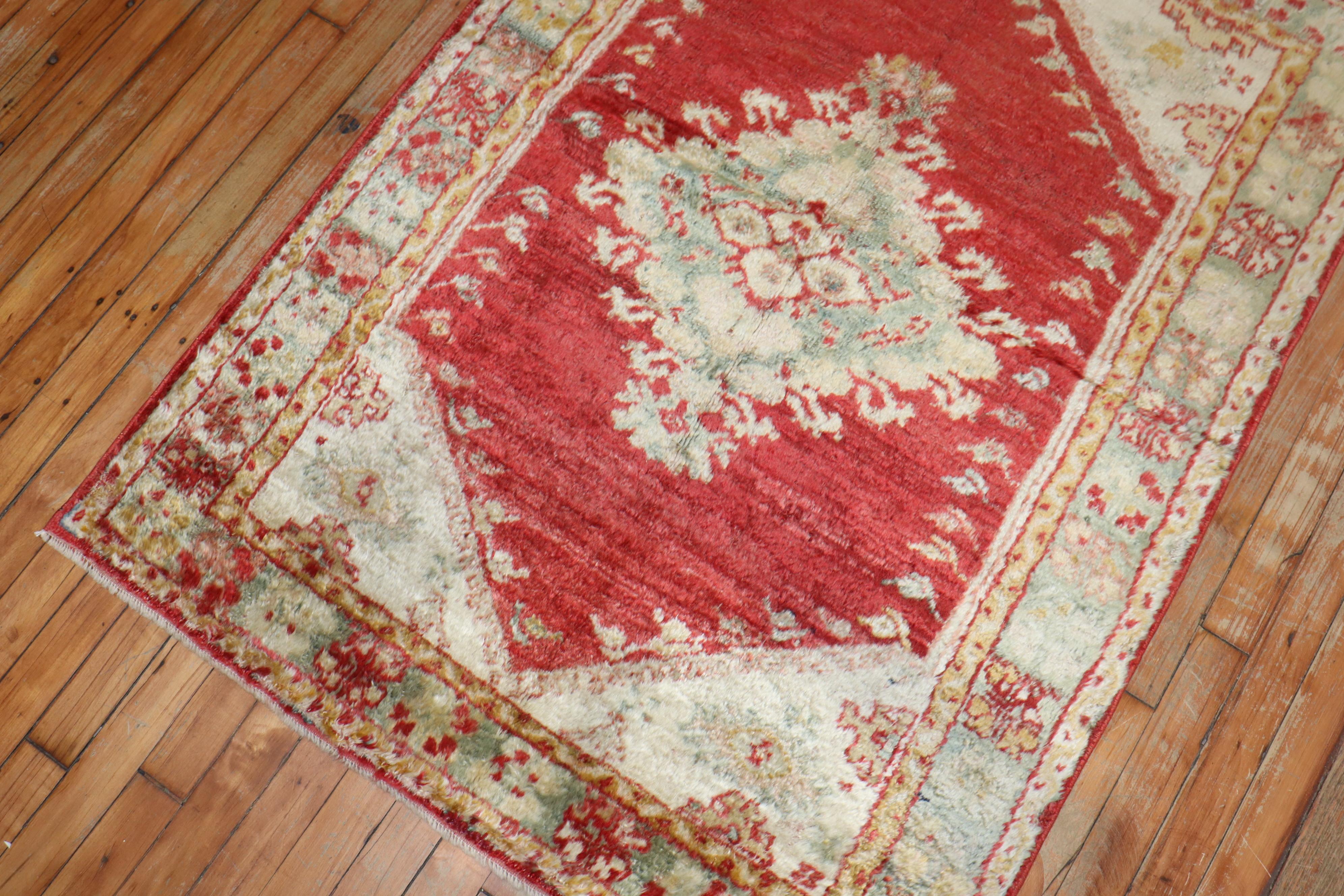 Circa 1900 authentic Angora Wool Excellent Condition Turkish Oushak Rug with a geometric design 

Measures: 3'4'' x 4'6''

Oushak rugs are prized for their rich looks as well as for their high quality and exceptional beauty, which makes them