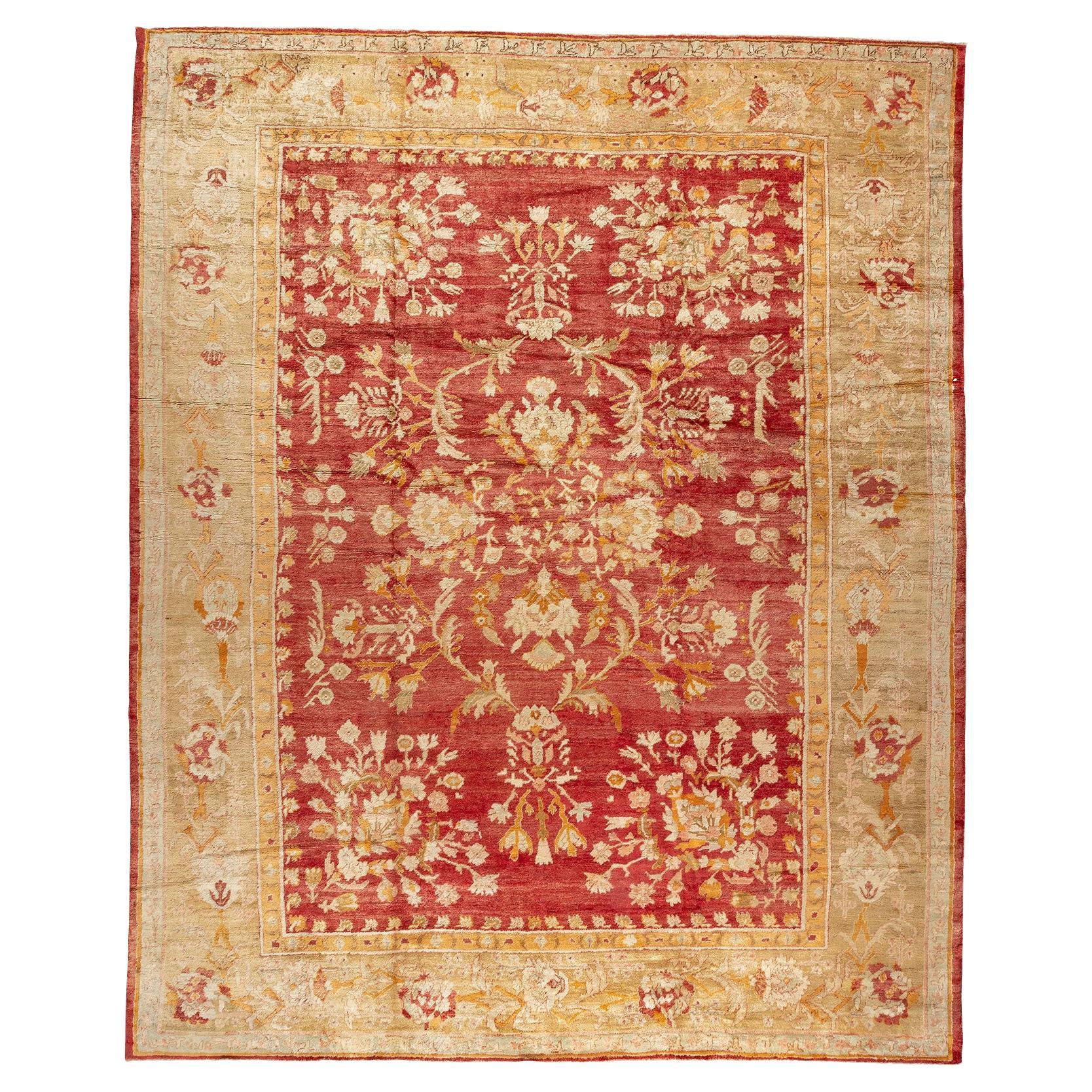 Red Angora Antique Oushak Rug For Sale