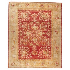 Tapis d'Oushak ancien en angora rouge