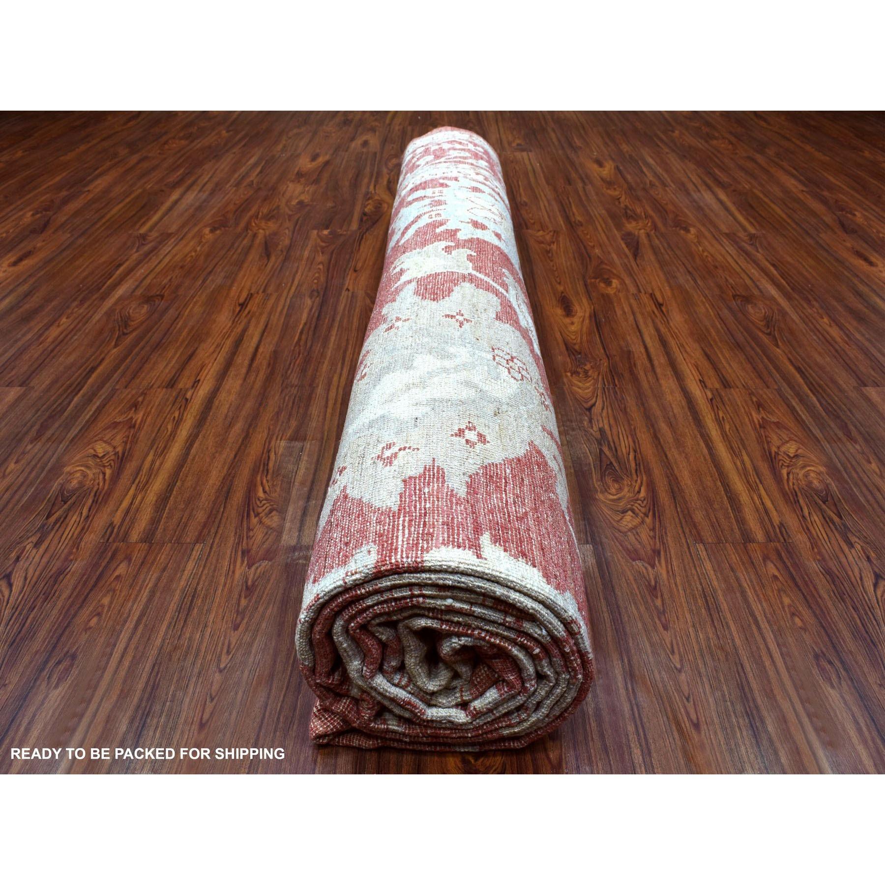 Tapis oriental surdimensionné Oushak en laine douce rouge nouée à la main 11'9