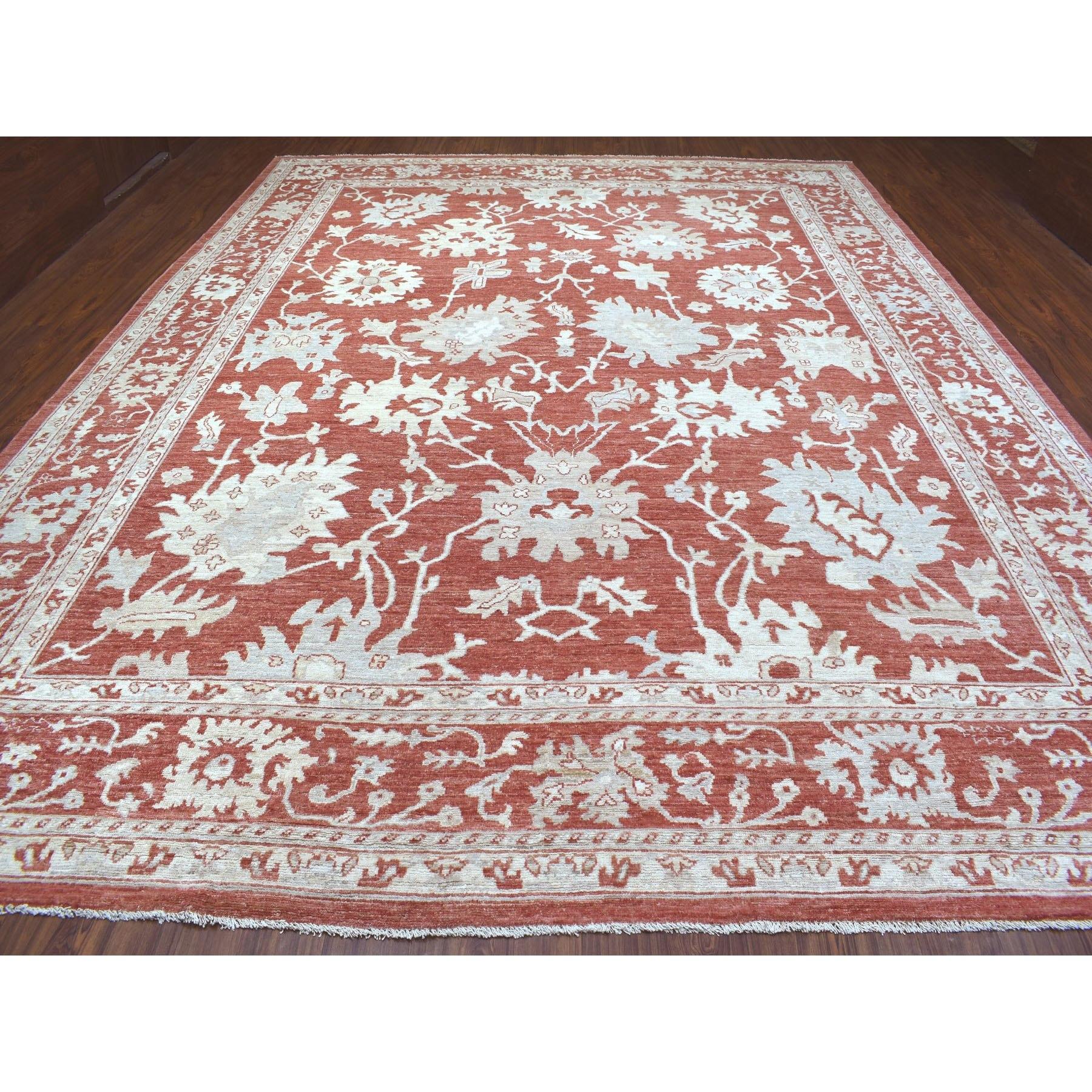 Afghan Tapis oriental surdimensionné Oushak en laine douce rouge nouée à la main 11'9