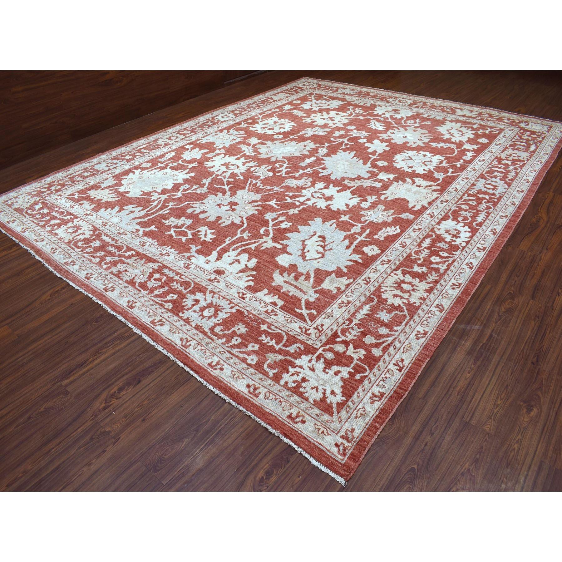 Noué à la main Tapis oriental surdimensionné Oushak en laine douce rouge nouée à la main 11'9