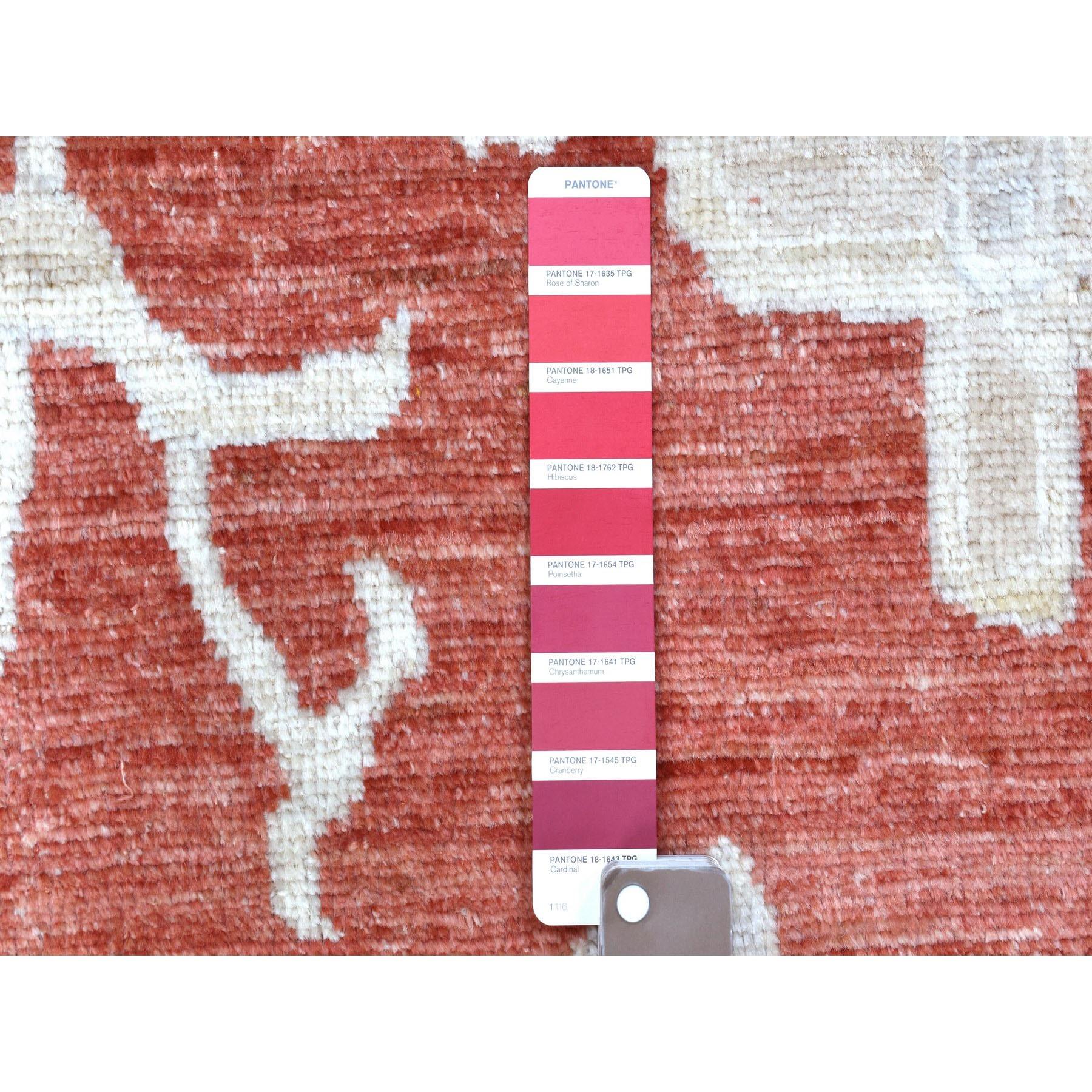 Tapis oriental surdimensionné Oushak en laine douce rouge nouée à la main 11'9