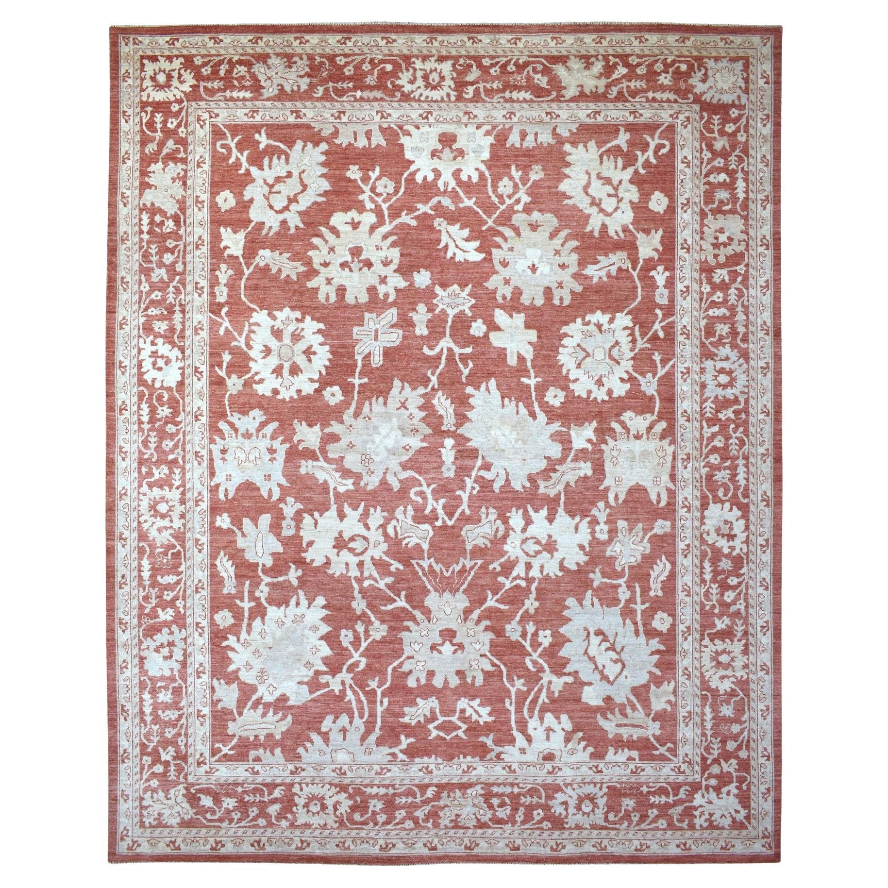 Red Angora Oushak Hand Knotted Soft Wool Oriental Oversized Rug 11'9" x 14'9"