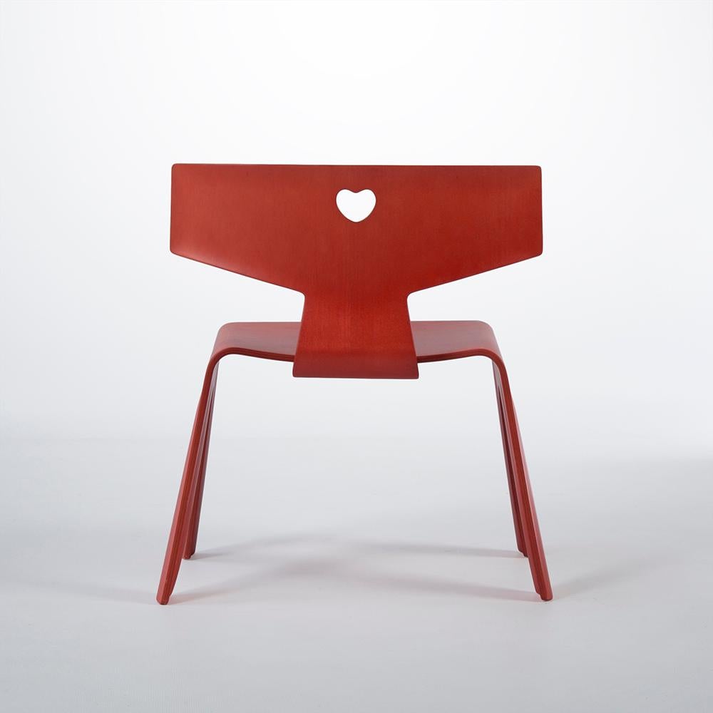 Mid-Century Modern Red Aniline Vitra Eames Kids Plywood ‘Nested Chair’
