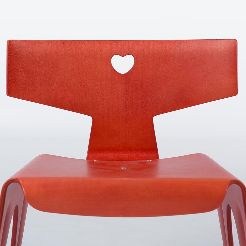 Mid-Century Modern Red Aniline Vitra Eames Kids Plywood ‘Nested Chair’