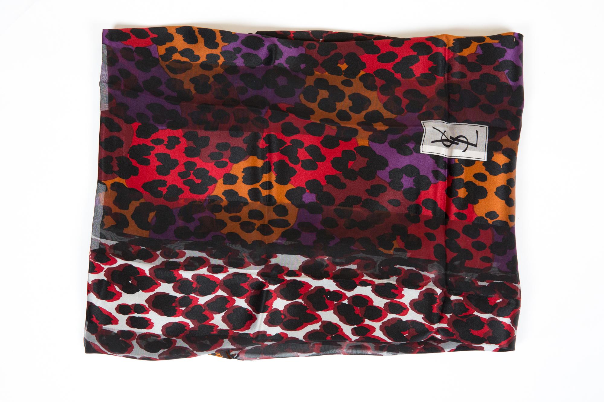 Gorgeous YSL Saint Laurent multicolour silk shawl featuring  an animal print pattern a top logo signature. 
Marked YSL
55.1 in. (140 cm) X 52.7in. (134cm)  In good vintage condition.  
Made in France.  
We guarantee you will receive this gorgeous