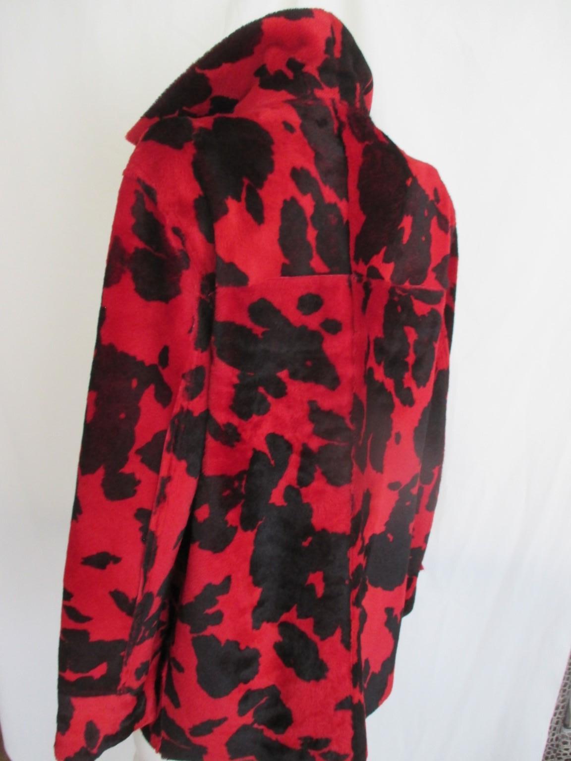Red Animal Printed Lambskin Leather Coat Reversible In Good Condition For Sale In Amsterdam, NL