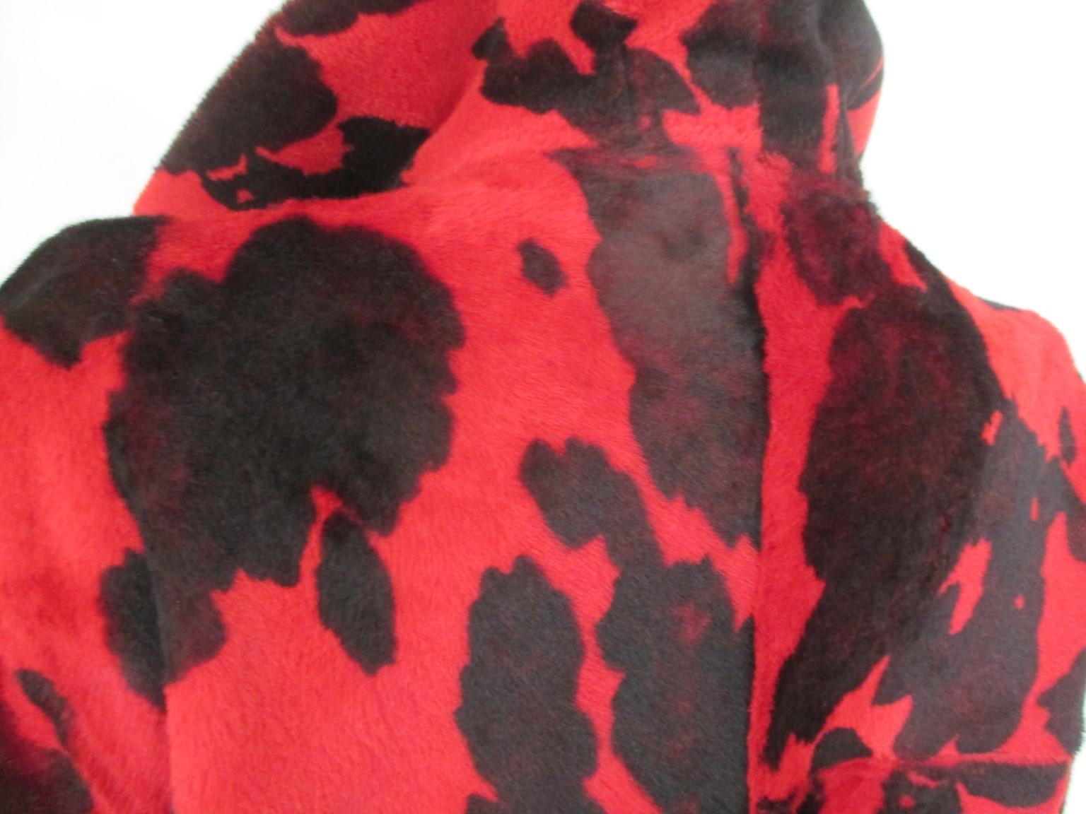 Red Animal Printed Lambskin Leather Coat Reversible For Sale 3