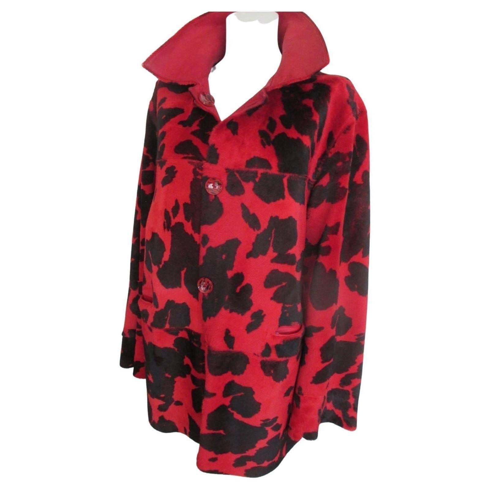 Red Animal Printed Lambskin Leather Coat Reversible For Sale