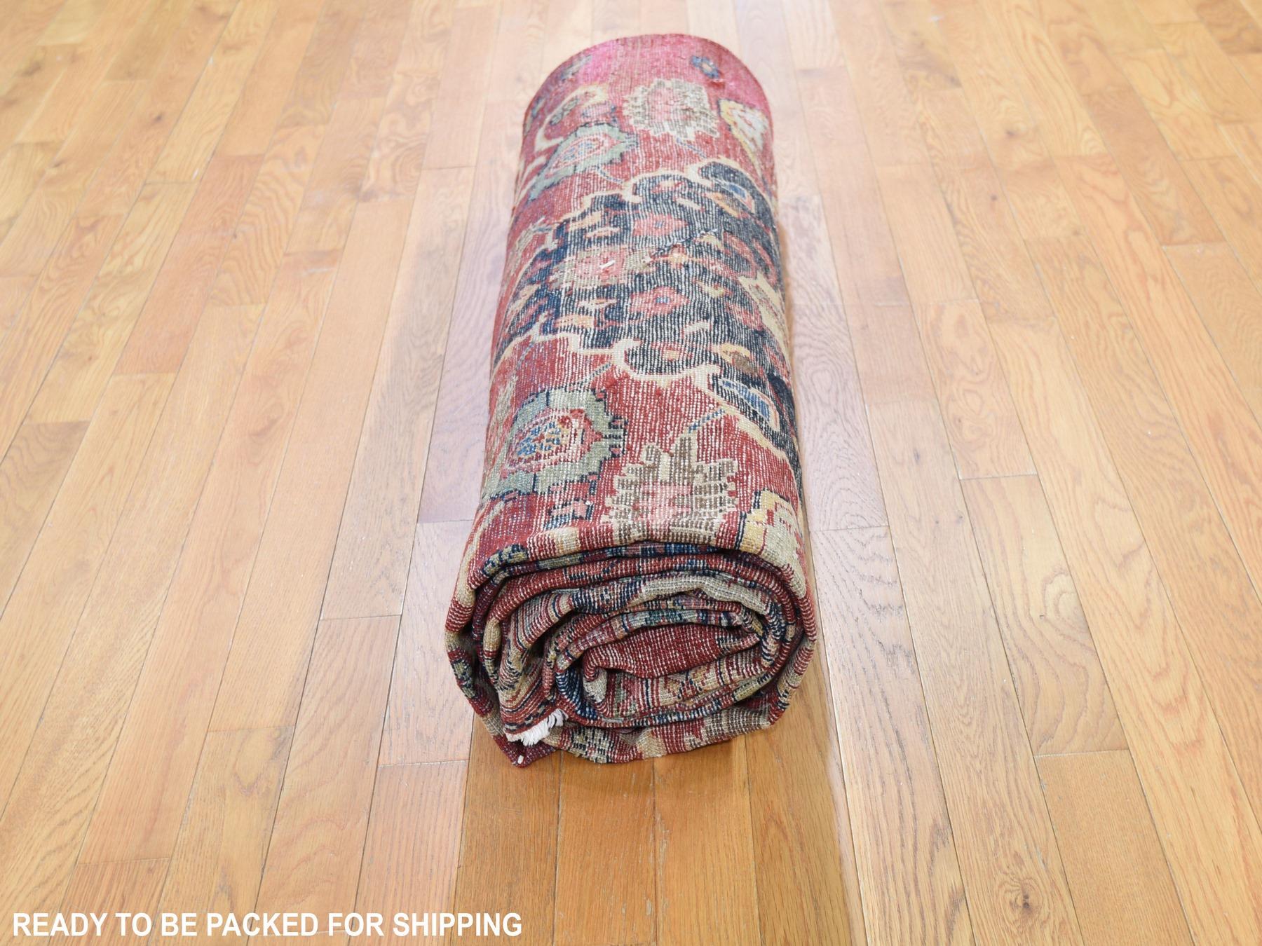 Red Antique and Worn Persian Mahal Hand Knotted Oriental Rug 3