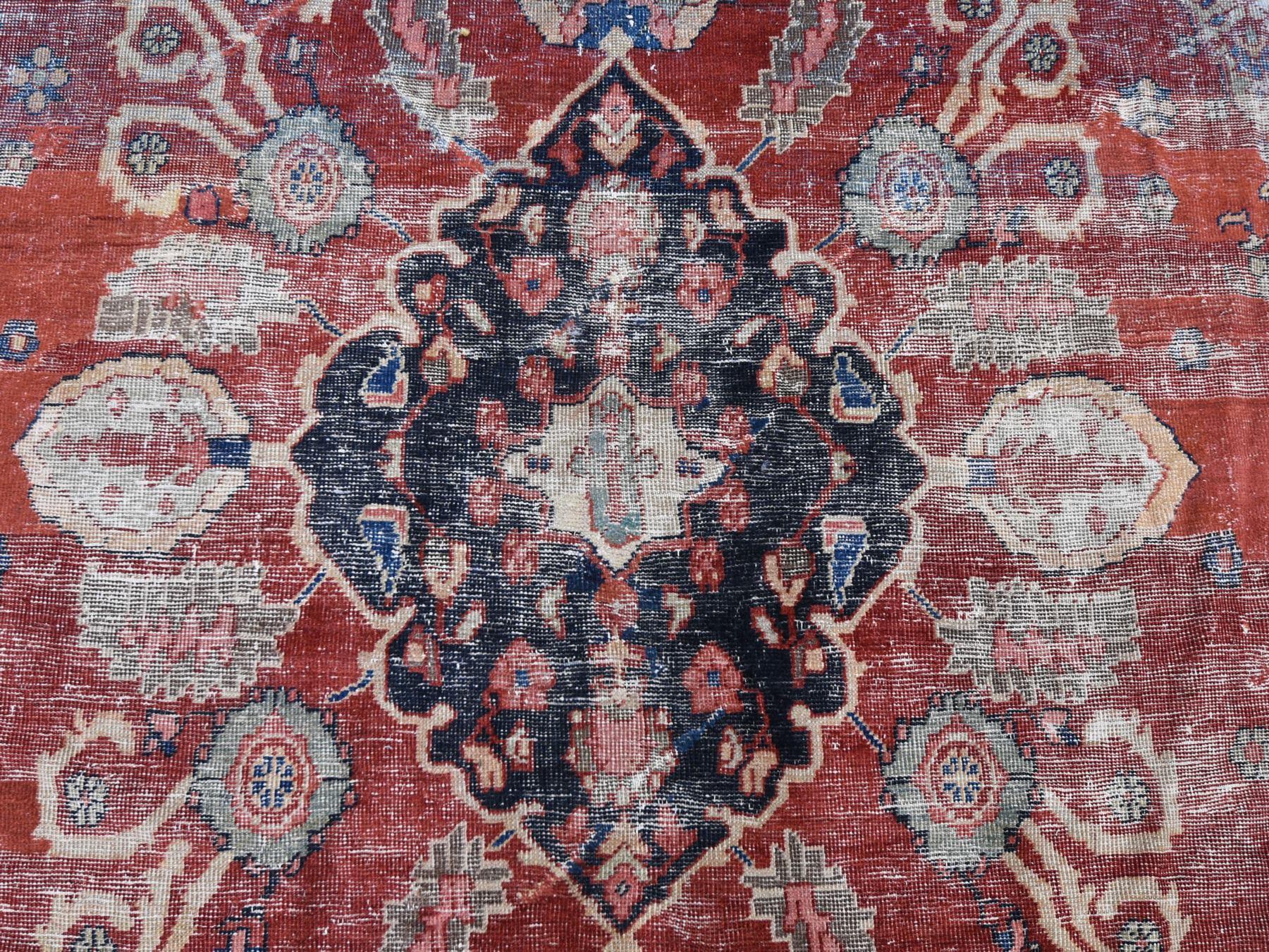 Red Antique and Worn Persian Mahal Hand Knotted Oriental Rug 2