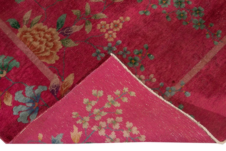 Red Antique Art Deco Chinese Handmade Wool Rug For Sale at 1stDibs