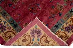 1920s Art Deco Chinese Hand-Knotted Wool Rug with Floral Design