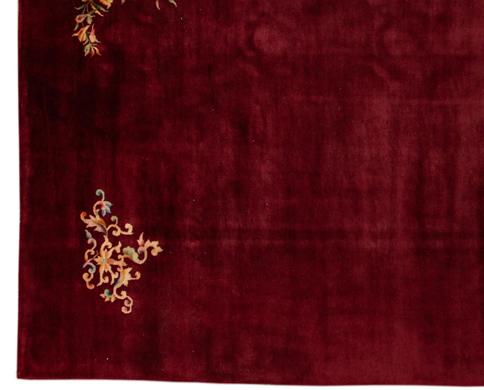 Roter antiker Art-Déco-Wollteppich in Chinesischer Größe, rot (Handgeknüpft) im Angebot