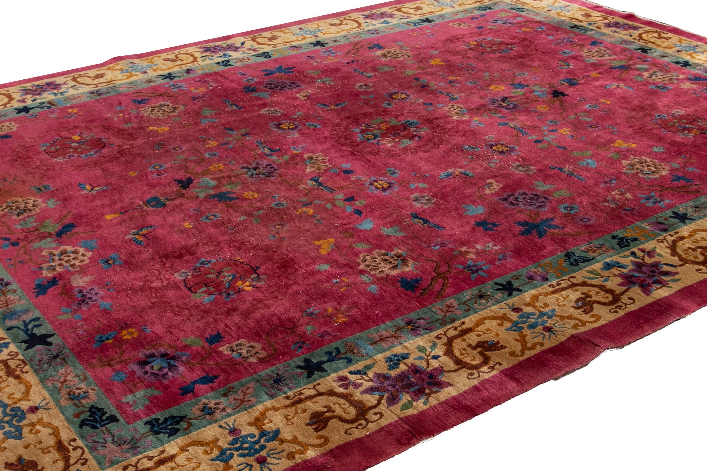 Early 20th Century Red Antique Art Deco Room Size Chinese Wool Rug For Sale