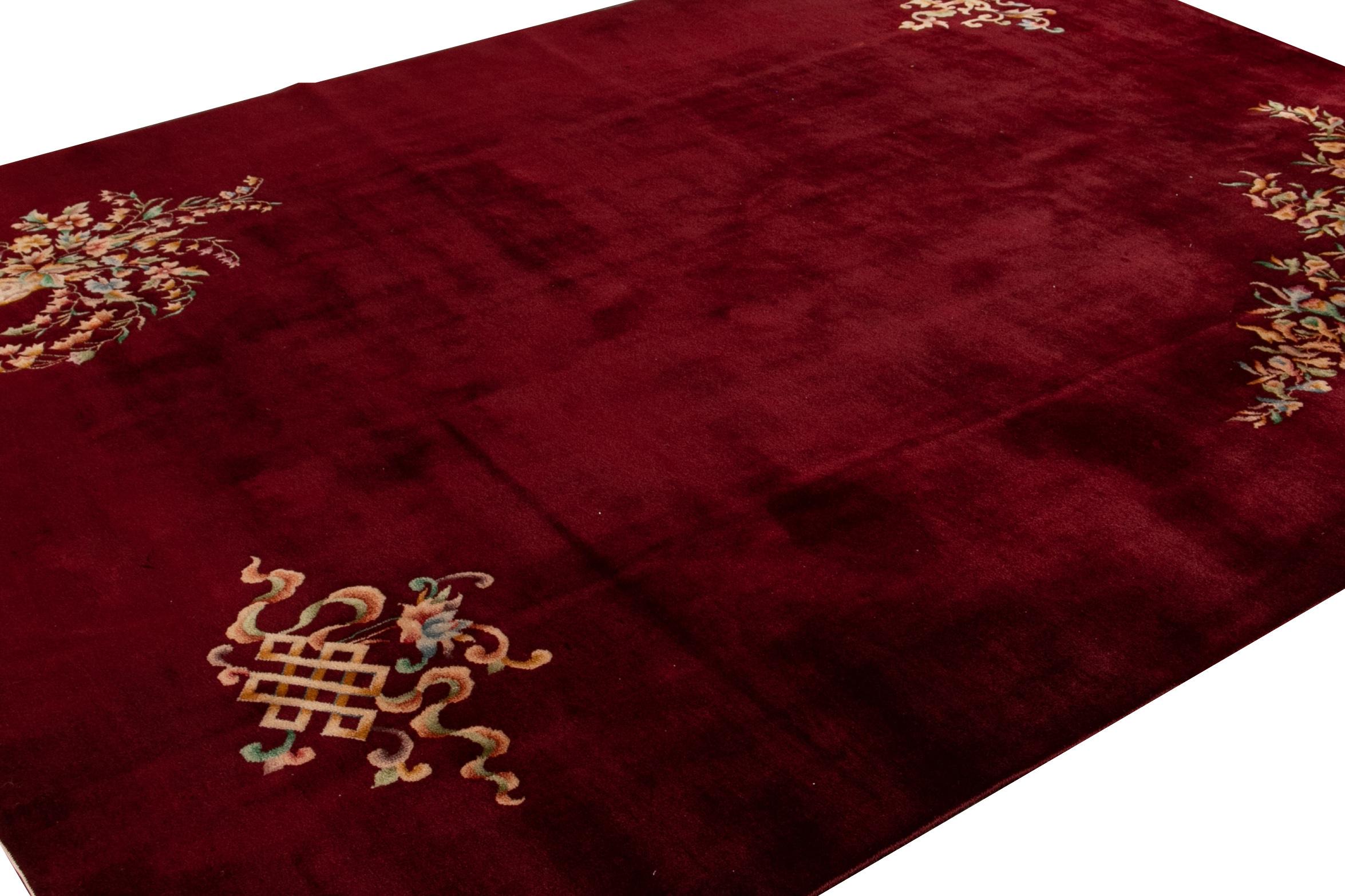 Roter antiker Art-Déco-Wollteppich in Chinesischer Größe, rot (Wolle) im Angebot