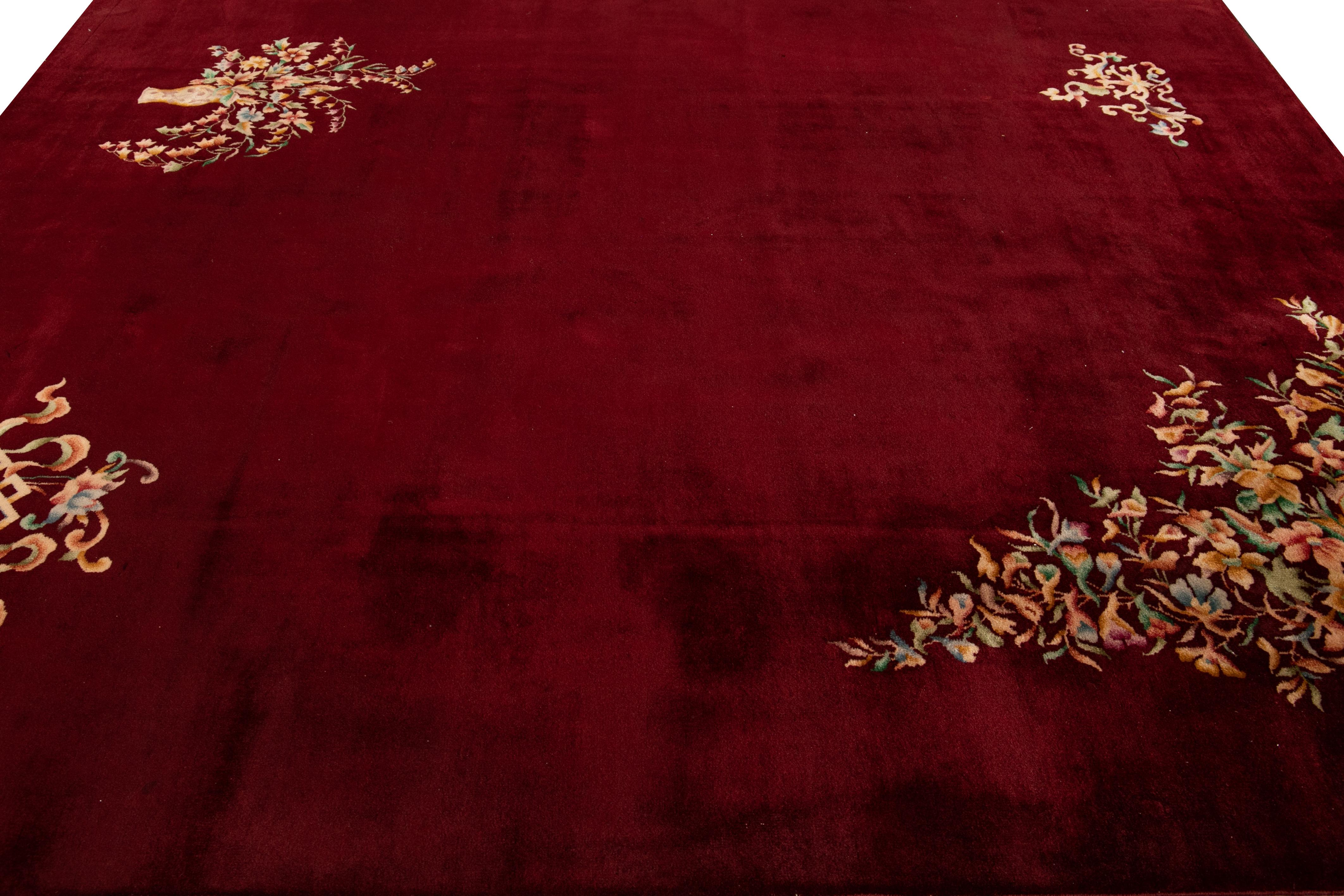 Roter antiker Art-Déco-Wollteppich in Chinesischer Größe, rot im Angebot 2