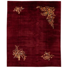 Tapis en laine chinoise rouge antique Art Déco de taille normale