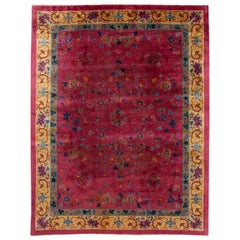 Tapis en laine chinoise rouge antique Art Déco de taille normale