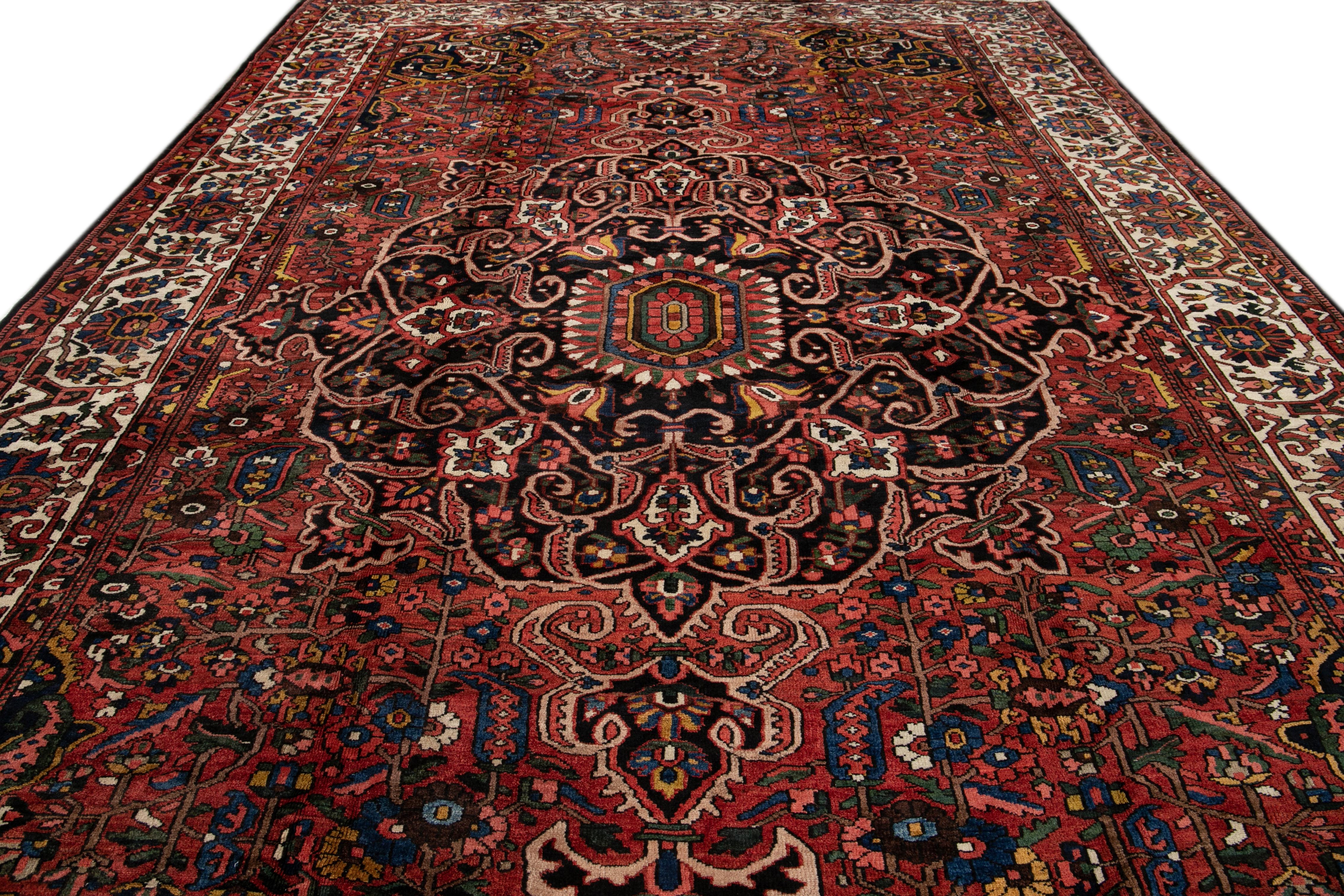 Islamic Red Antique Bakhtiari Handmade Oversize Wool Rug For Sale
