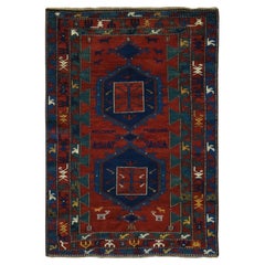 Tapis rouge caucasien antique arménien en pure laine nouée à la main, proprement signé et daté