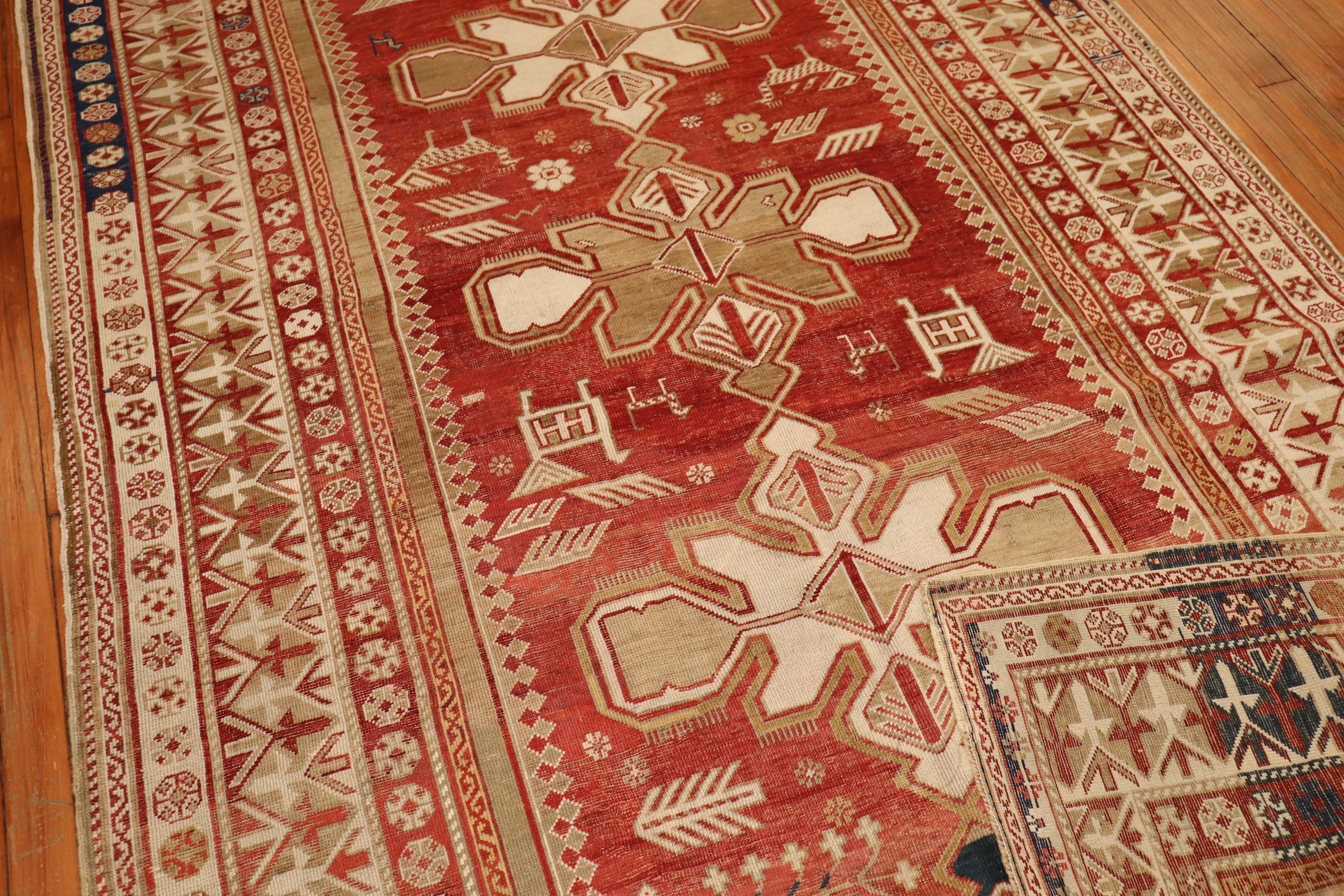 Kazak Red Antique Caucasian Shirvan Rug For Sale