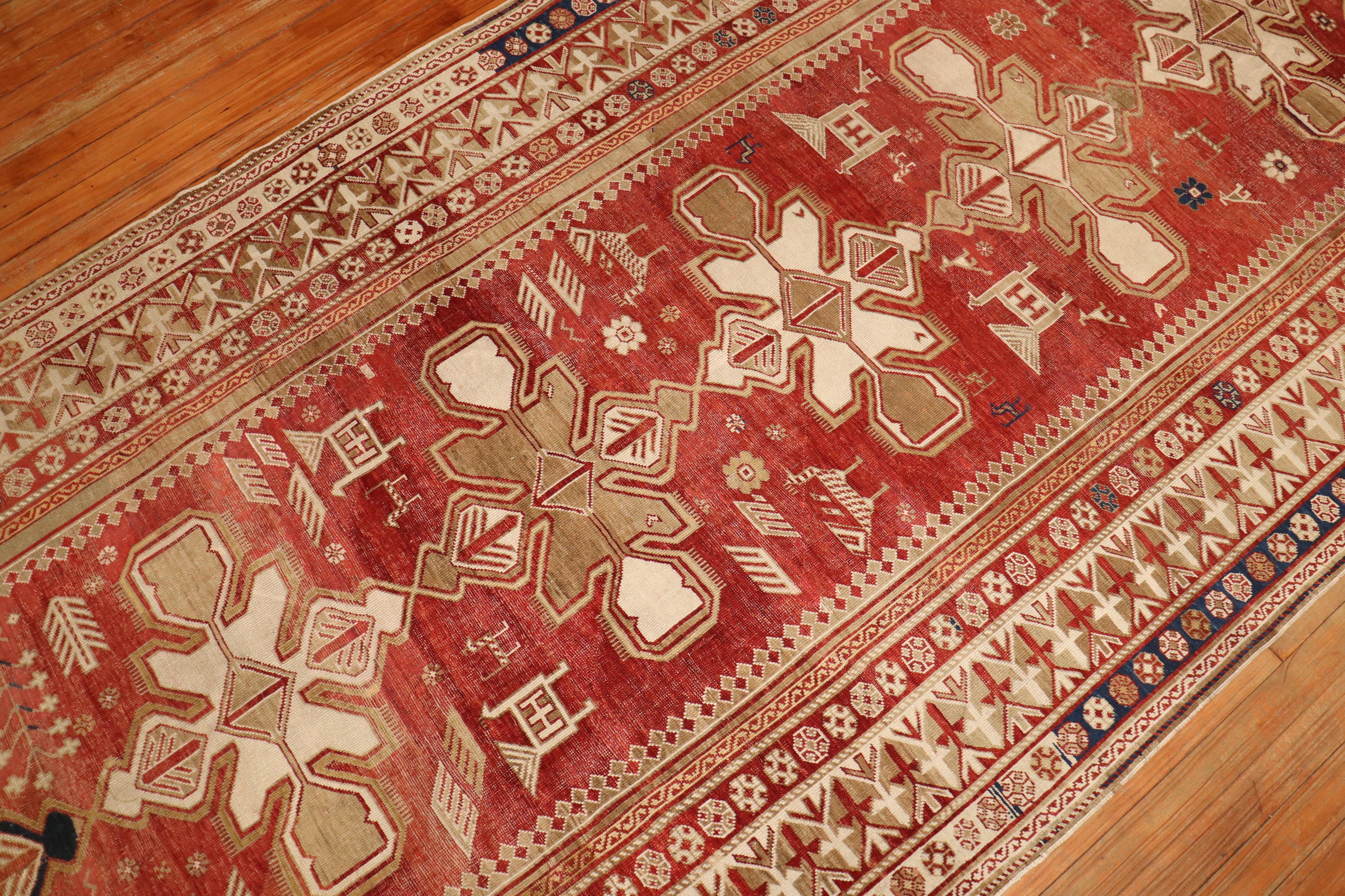 Red Antique Caucasian Shirvan Rug For Sale 1