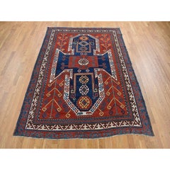 Red Antique Caucasian Swan Kazak No Repairs Wool Hand knotted Rug 6'10"x9'3"