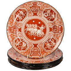 Red Antique Greek Ware Dishes Eight in a Neoclassical Pattern in Stock