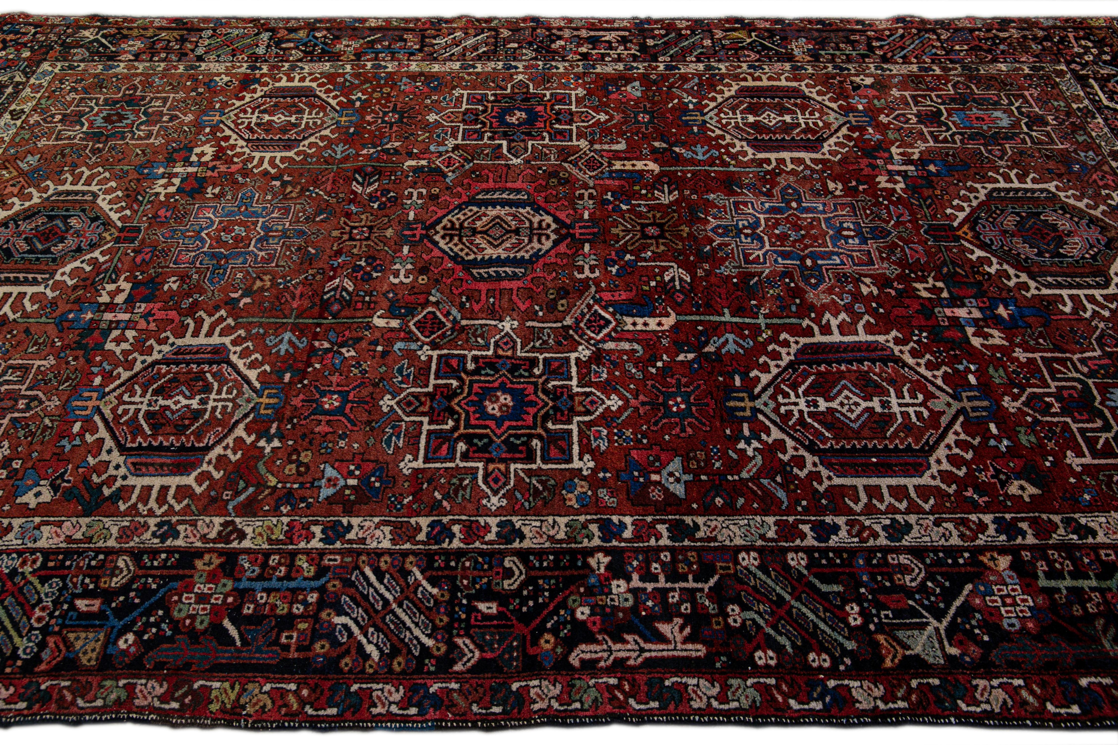 Red Antique Heriz Handmade Medallion Wool Rug In Excellent Condition For Sale In Norwalk, CT