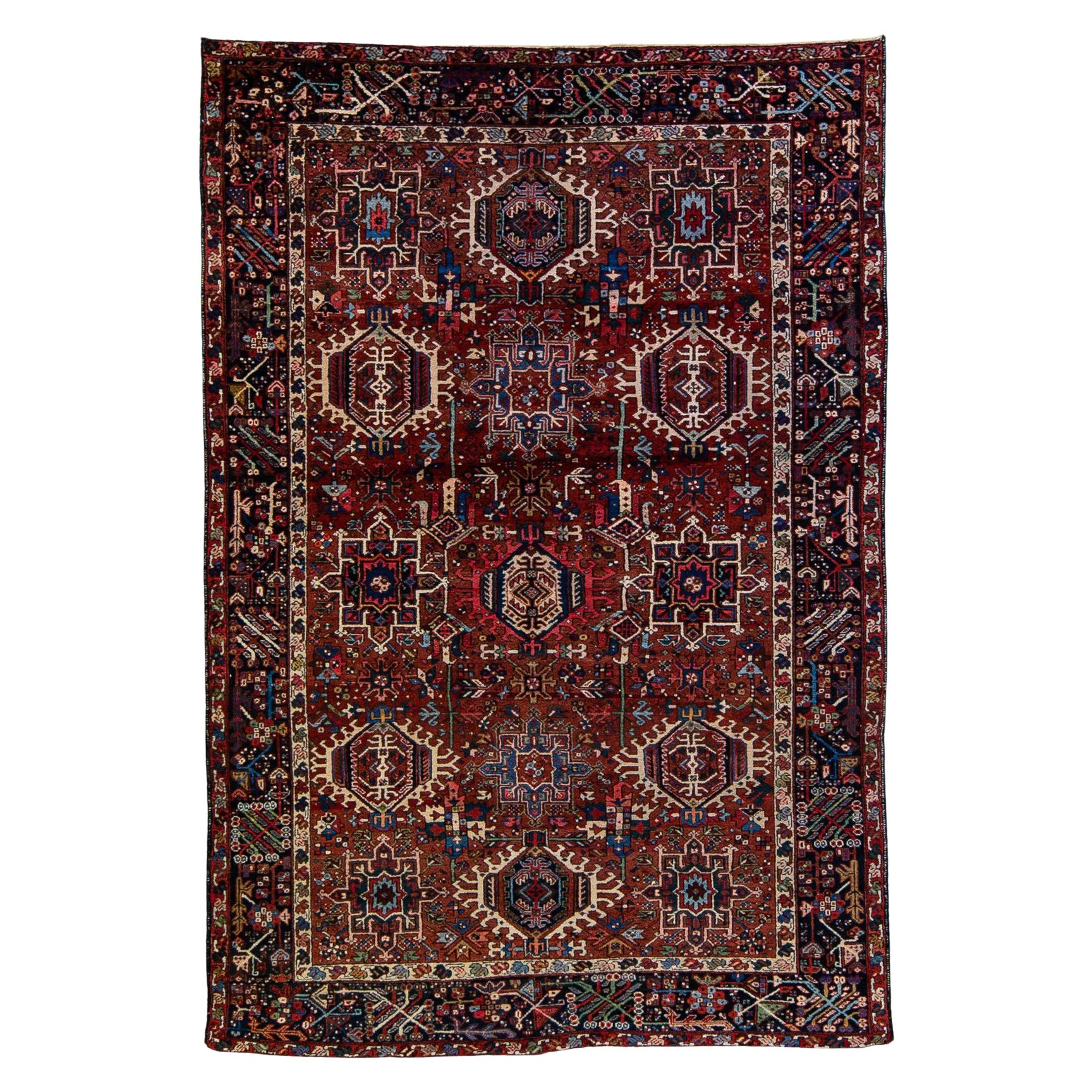 Red Antique Heriz Handmade Medallion Wool Rug