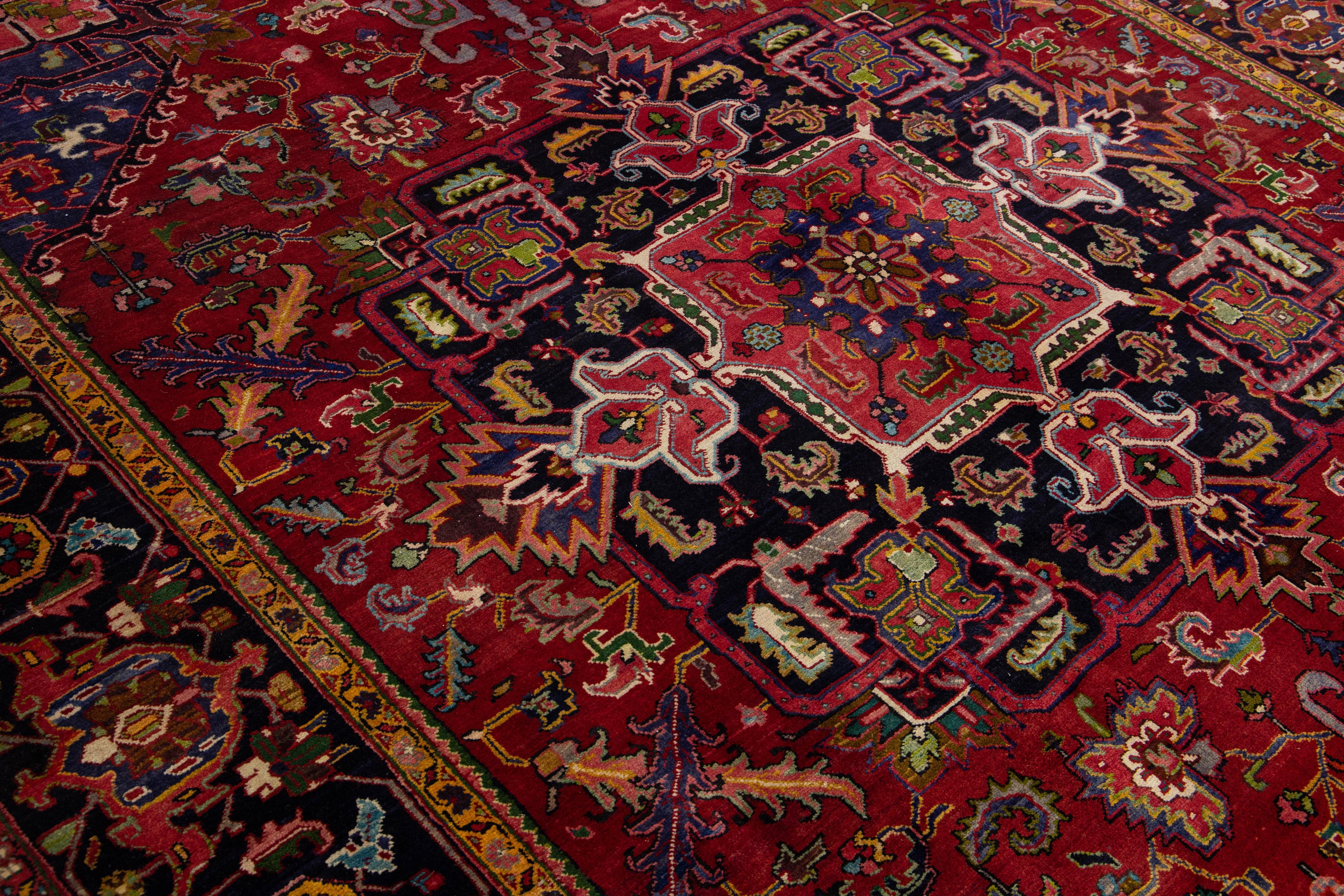Red Antique Heriz Handmade Persian Wool Rug with Allover Multicolor Motif For Sale 1
