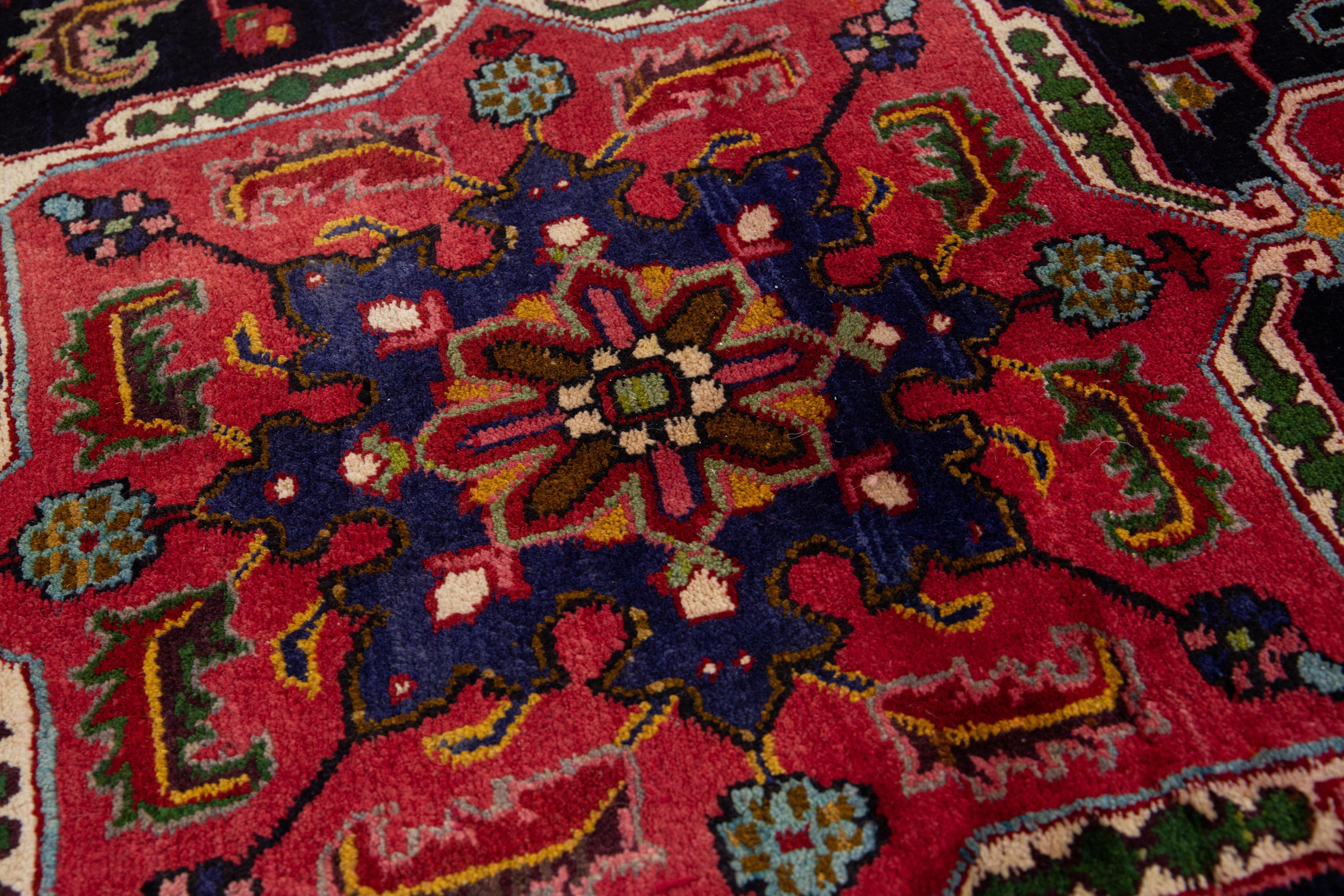 Red Antique Heriz Handmade Persian Wool Rug with Allover Multicolor Motif For Sale 2