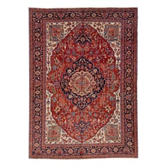 Tapis en laine persane rouge antique Heriz fait à la main de taille normale avec motif de médaillon
