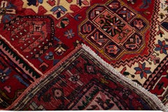 Red Antique Heriz Persian Handmade Medallion Square Wool Rug