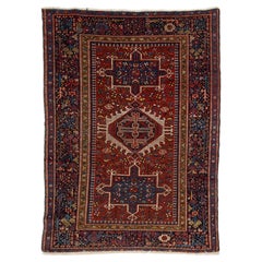 Red Antique Karajah Area Rug - Hand-Knotted Persian Wool Geometric Design  5x6