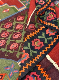 Red Antique Kilim Rug Caucasian Karabagh Flatweave Wool Rug