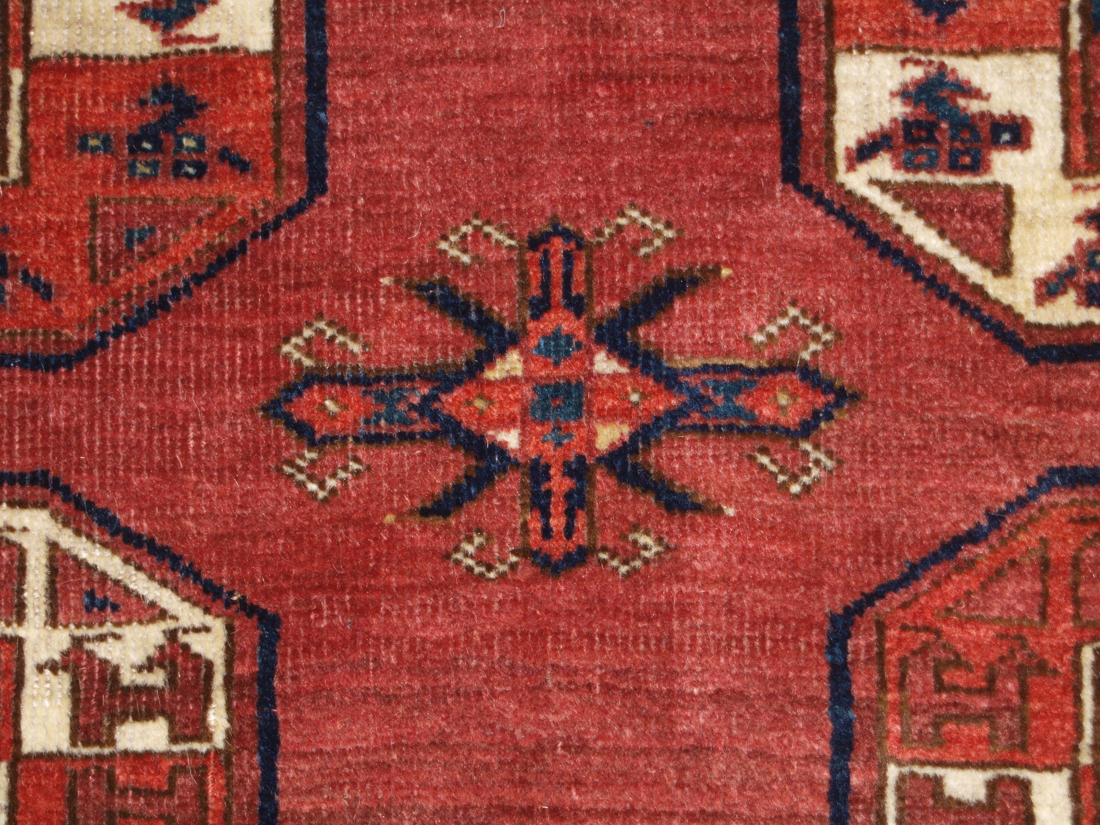 Hand-Woven Red Antique Kizyl Ayak Ersari Turkmen Main Carpet For Sale
