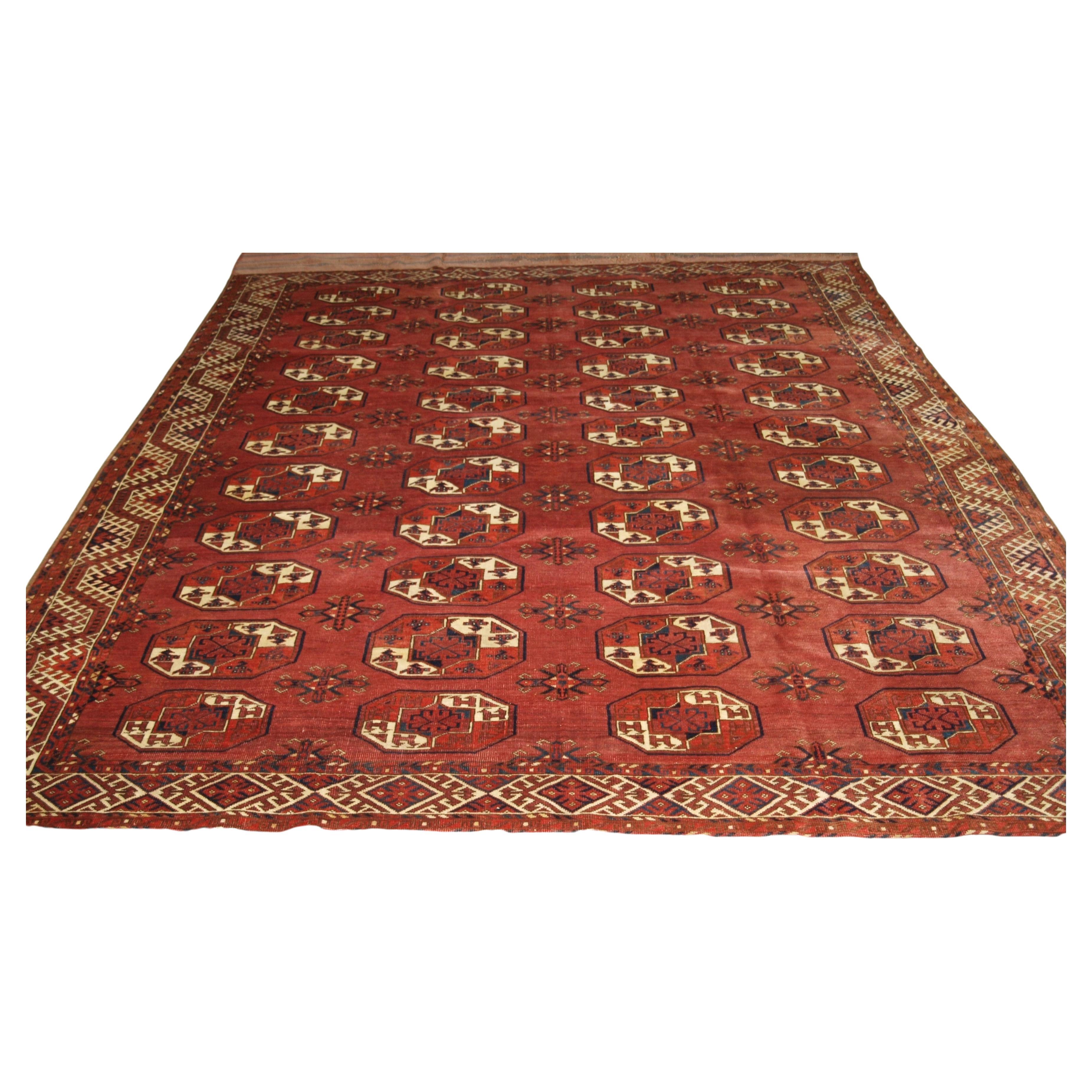Red Antique Kizyl Ayak Ersari Turkmen Main Carpet For Sale
