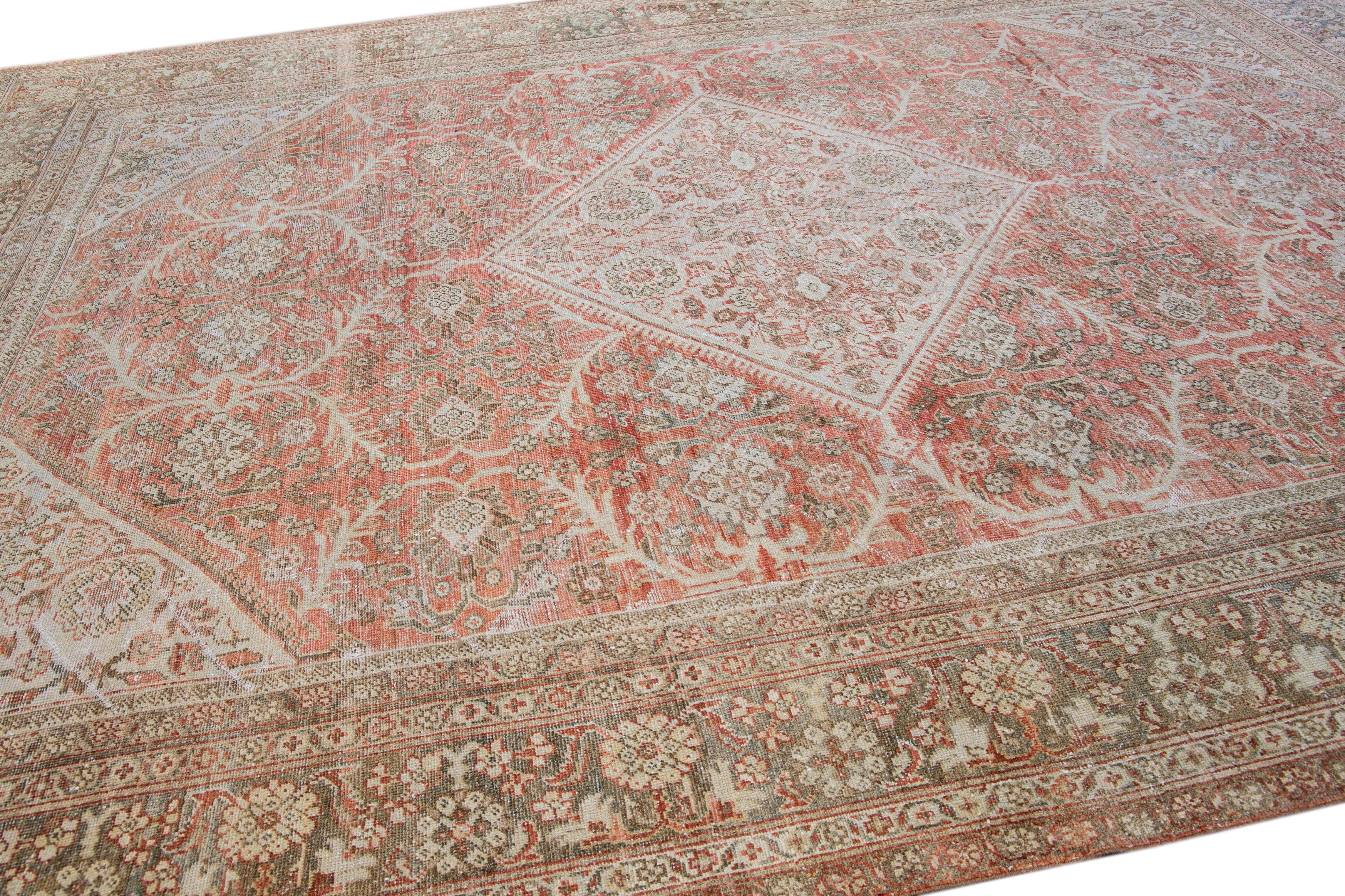 Alfombra de lana roja con diseño de medallón hecho a mano Antique Mahal Anudado a mano en venta