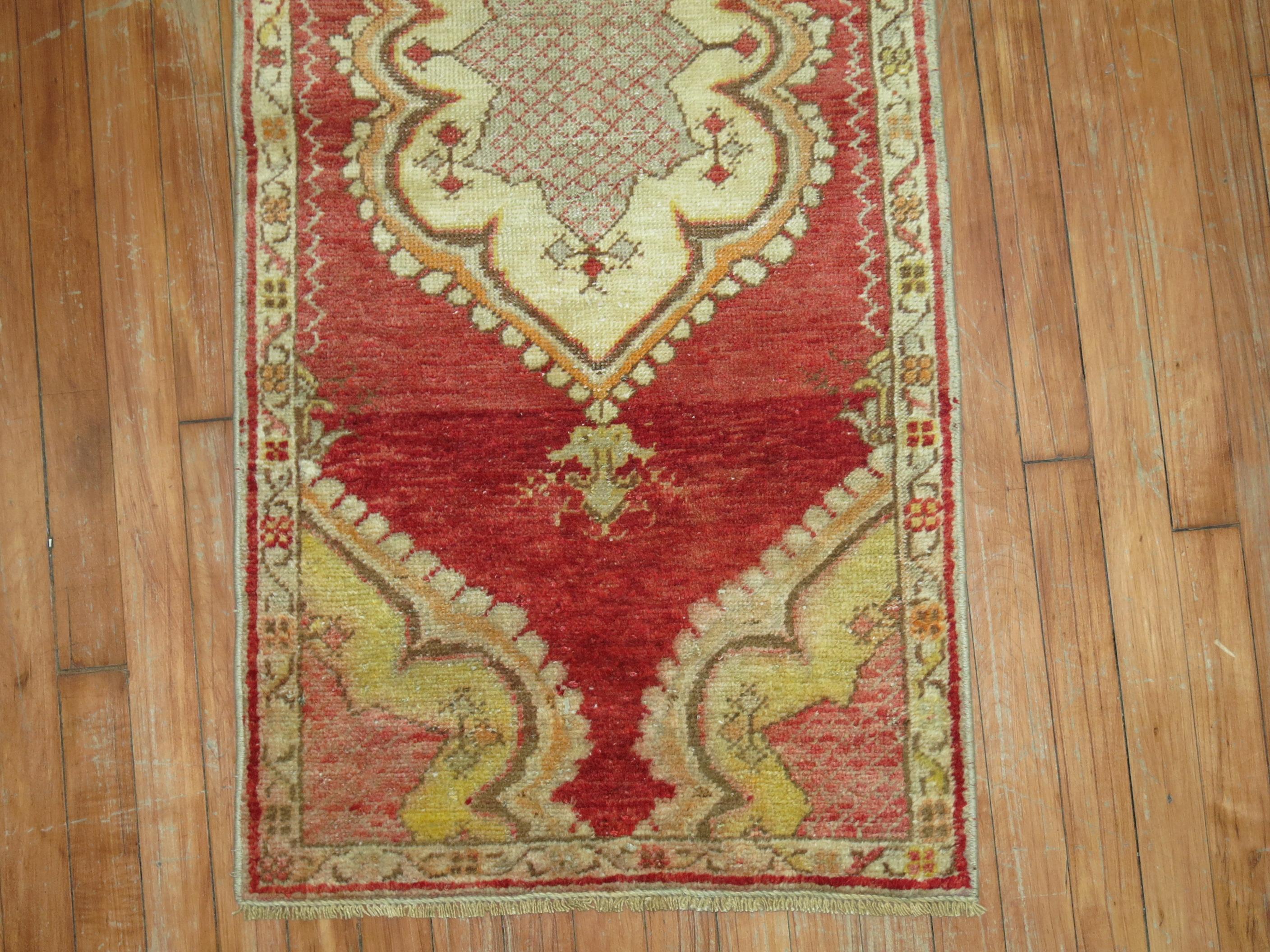 20th Century Red Antique Narrow Turkish Runner For Sale